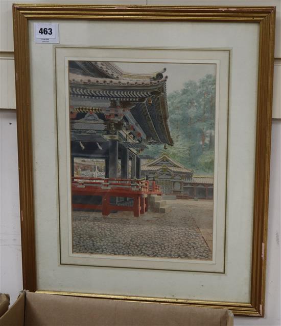 Japanese School, watercolour, Temple courtyard, 32 x 24cm